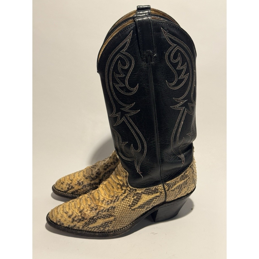 Laredo Python Snakeskin Leather Cowboy Boots Western Black Size 8 D Vintage